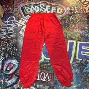 Vintage 90s Golden Tiger Red Satin Kickboxing Pants – Size 6 (L/XL) Elastic Cuff